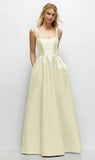 Niulatu Dress??Butter Yellow A-Line Spaghetti Straps Satin Scoop Neck Backless Party Dress HZ1103