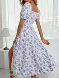 Niulatu Printed Square Neck Fashion Party Dress Elegant Bridesmaid Dress With Slit HZ1103