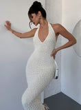 Niulatu Off-White Lace Halter Bodycon Evening Dress Backless Fashion Party Dress HZ1103