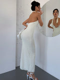 Niulatu Off-White Lace Halter Bodycon Evening Dress Backless Fashion Party Dress HZ1103