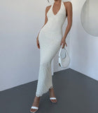 Niulatu Off-White Lace Halter Bodycon Evening Dress Backless Fashion Party Dress HZ1103