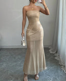 Niulatu Strapless Champagne Sequin Mermaid Party Dress Elegant Evening Gowns HZ1103