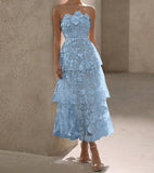 Niulatu Strapless Tulle Embroidered Applique A-Line Vintage Wedding Guest Dress Elegant Bridesmaid Dress HZ1103