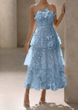 Niulatu Strapless Tulle Embroidered Applique A-Line Vintage Wedding Guest Dress Elegant Bridesmaid Dress HZ1103