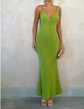 Niulatu Green V-Neck Mermaid Chiffon Backless Fashion Dress HZ1103