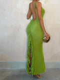 Niulatu Green V-Neck Mermaid Chiffon Backless Fashion Dress HZ1103