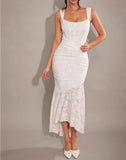 Niulatu White Jacquard Chiffon Mermaid Bridesmaid Dress Fashion Party Dress HZ1103