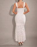 Niulatu White Jacquard Chiffon Mermaid Bridesmaid Dress Fashion Party Dress HZ1103