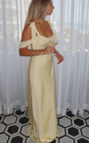 Niulatu Off-the-shoulder Satin Sheath Formal Dresses Butter Yellow Evening Gowns HZ1103