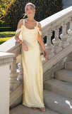 Niulatu Off-the-shoulder Satin Sheath Formal Dresses Butter Yellow Evening Gowns HZ1103