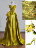Niulatu Yellow Satin Sweetheart Neck A-Line Sweet 16 Dress Gorgeous Formal Evening Gowns HZ1103