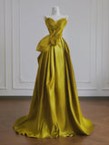 Niulatu Yellow Satin Sweetheart Neck A-Line Sweet 16 Dress Gorgeous Formal Evening Gowns HZ1103