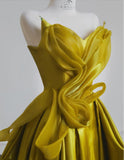 Niulatu Yellow Satin Sweetheart Neck A-Line Sweet 16 Dress Gorgeous Formal Evening Gowns HZ1103