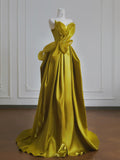 Niulatu Yellow Satin Sweetheart Neck A-Line Sweet 16 Dress Gorgeous Formal Evening Gowns HZ1103