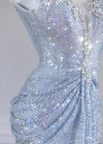 Niulatu Rhinestone Spaghetti Strap Bodycon Evening Gowns Gorgeous Long Prom Dresses HZ1103