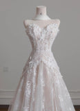 Niulatu Strapless Tulle Lace Vintage Wedding Dress Gorgeous A-Line Long Prom Dresses HZ1103