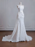 Niulatu Strapless Satin Lace Mermaid Train Wedding Dress,Elegant Long Prom Dresses HZ1103