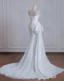 Niulatu Strapless Satin Lace Mermaid Train Wedding Dress,Elegant Long Prom Dresses HZ1103
