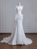 Niulatu Strapless Satin Lace Mermaid Train Wedding Dress,Elegant Long Prom Dresses HZ1103