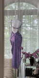 Niulatu Purple Chiffon Beaded Sheath Elegant Backless Prom Dresses with Slits HZ1103