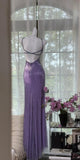 Niulatu Purple Chiffon Beaded Sheath Elegant Backless Prom Dresses with Slits HZ1103