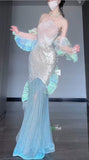 Niulatu Ice Blue Mermaid Tulle Mask Prom Dresses Sparkling Sequin Evening Gowns HZ1103