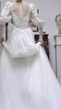 Niulatu A-Line White Turtleneck Lace Beading Tulle Long Sleeve Vintage Wedding Dress HZ1103