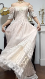 Niulatu Light Champagne Off-the-shoulder A-Line Princess Prom Dresses Chiffon Lace Vintage Wedding Dress HZ1103
