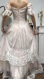 Niulatu Light Champagne Off-the-shoulder A-Line Princess Prom Dresses Chiffon Lace Vintage Wedding Dress HZ1103