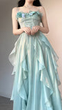 Niulatu Blue Fairytale Birthday Party Dress Spaghetti Straps Chiffon A-Line Princess Prom Dresses HZ1103