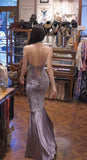Niulatu Purple V-neck Mermaid Jacquard Satin Fashion Dresses Elegant Backless Prom Dresses HZ1103
