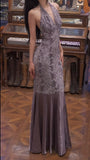 Niulatu Purple V-neck Mermaid Jacquard Satin Fashion Dresses Elegant Backless Prom Dresses HZ1103