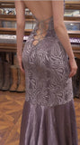 Niulatu Purple V-neck Mermaid Jacquard Satin Fashion Dresses Elegant Backless Prom Dresses HZ1103