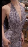 Niulatu Purple V-neck Mermaid Jacquard Satin Fashion Dresses Elegant Backless Prom Dresses HZ1103