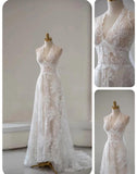 Niulatu White Lace Applique Beaded A-line Vintage Wedding Dress HZ1103
