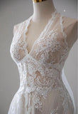 Niulatu White Lace Applique Beaded A-line Vintage Wedding Dress HZ1103