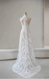 Niulatu White Lace Applique Beaded A-line Vintage Wedding Dress HZ1103