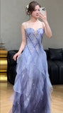 Niulatu Spaghetti Straps Sequins Tulle A-Line Long Prom Dresses Sweet 16 Evening Gowns HZ1103