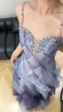 Niulatu Spaghetti Straps Sequins Tulle A-Line Long Prom Dresses Sweet 16 Evening Gowns HZ1103