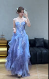 Niulatu Spaghetti Straps Sequins Tulle A-Line Long Prom Dresses Sweet 16 Evening Gowns HZ1103