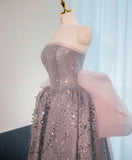 Niulatu Dust Pink Strapless Sequined A-Line Long Prom Dresses Sweet 16 Evening Gowns HZ1103