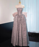 Niulatu Dust Pink Strapless Sequined A-Line Long Prom Dresses Sweet 16 Evening Gowns HZ1103