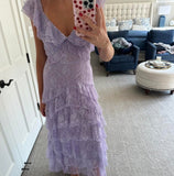 Niulatu Lilac V-neck Lace Long Prom Dresses A-line Backless Evening Gowns HZ1103