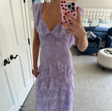 Niulatu Lilac V-neck Lace Long Prom Dresses A-line Backless Evening Gowns HZ1103