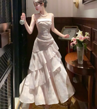 Niulatu Pink Spaghetti Straps Long Prom Dress Formal Dresses Chiffon Ruffles Layered Stunning 18th Birthday Party Dresses HZ1103