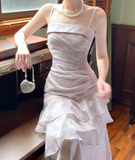 Niulatu Pink Spaghetti Straps Long Prom Dress Formal Dresses Chiffon Ruffles Layered Stunning 18th Birthday Party Dresses HZ1103