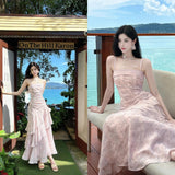 Niulatu Pink Spaghetti Straps Long Prom Dress Formal Dresses Chiffon Ruffles Layered Stunning 18th Birthday Party Dresses HZ1103