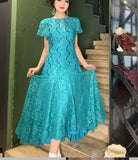 Niulatu Turquoise Round Neck Lace Chiffon A-Line Party Dress HZ1103