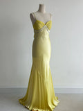 Niulatu Yellow Formal Dresses Spaghetti Straps Satin Mermaid Long Prom Dresses HZ1103