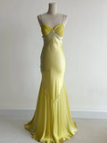 Niulatu Yellow Formal Dresses Spaghetti Straps Satin Mermaid Long Prom Dresses HZ1103